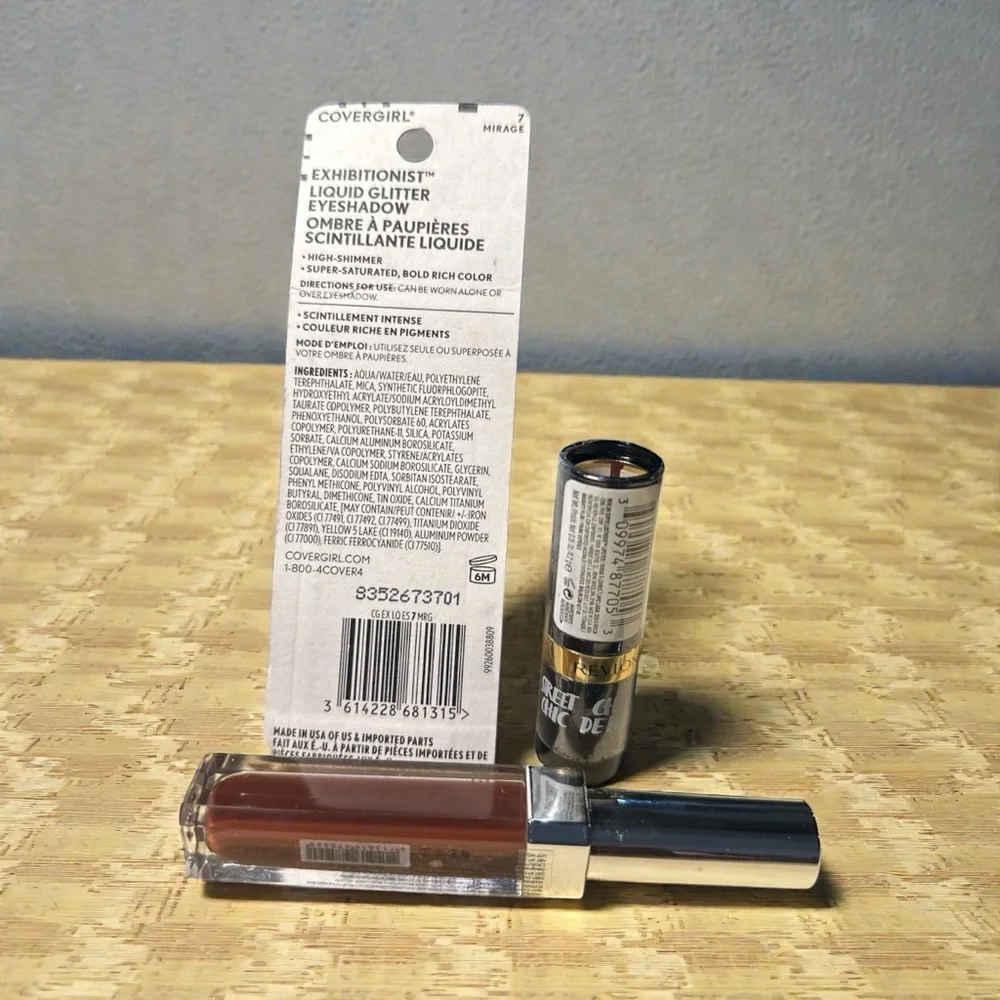 Makeup Bundle CoverGirl Glitter Eyeshadow Revlon Lipstick Amuse Matte Lip(Set/3)